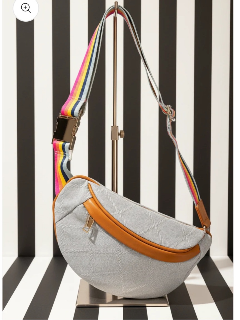 Denim Striped Large Belt Bag in Tan Trim
